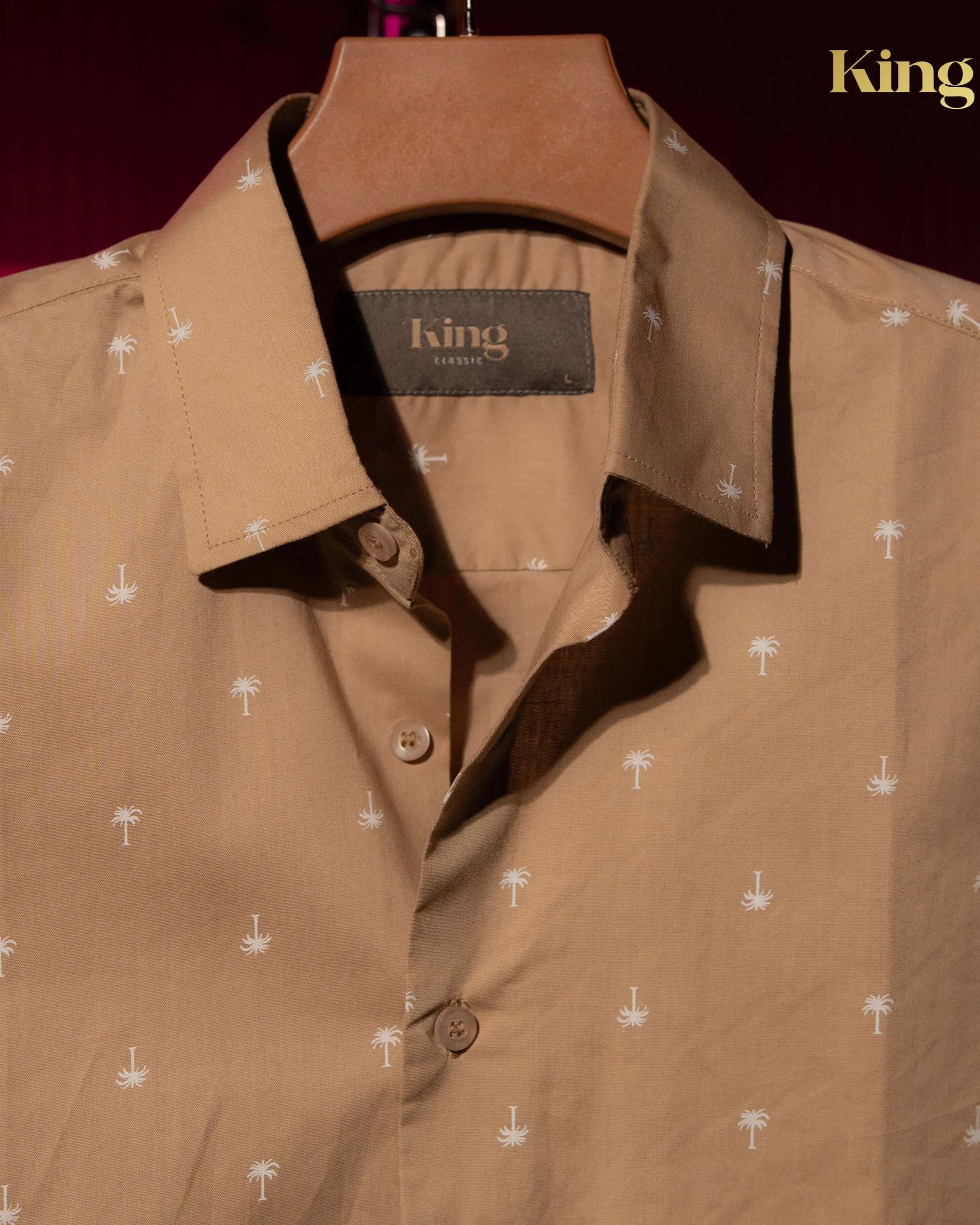 Brown Textured Palm Tree Full Sleeve Shirt