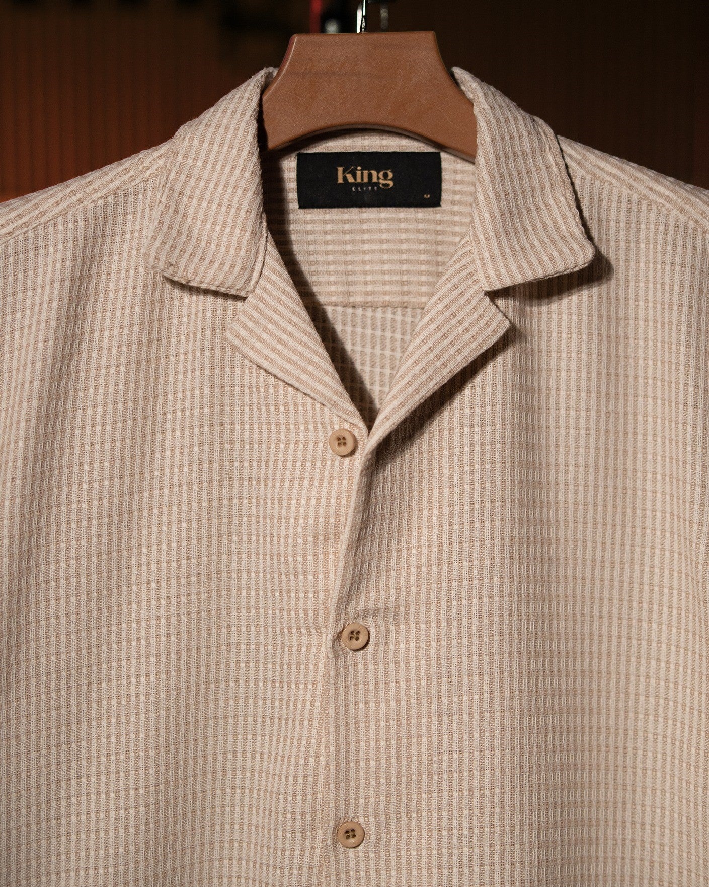 White Beige Woolen Half Sleeve Cuban Shirt