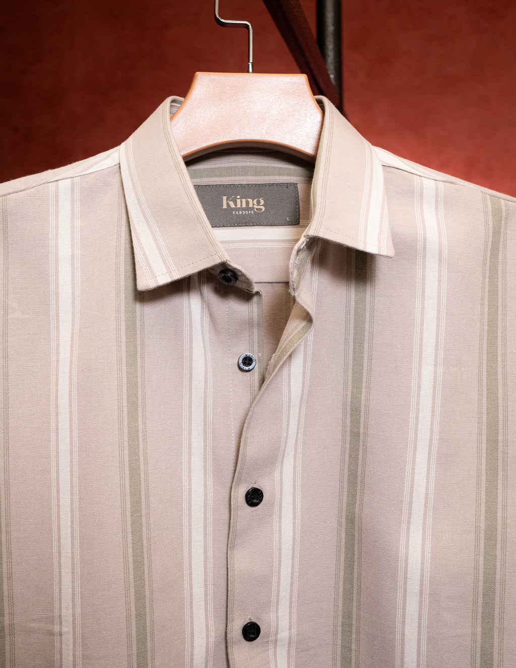 Beige Vertical Lines Full Sleeve Shirt