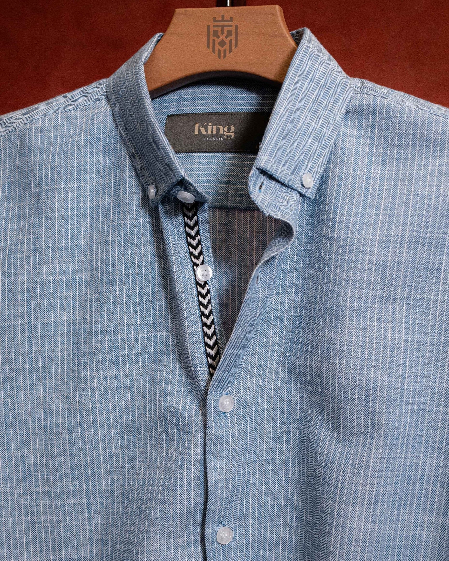 Washed Blue Textured Full Sleeve Shirt