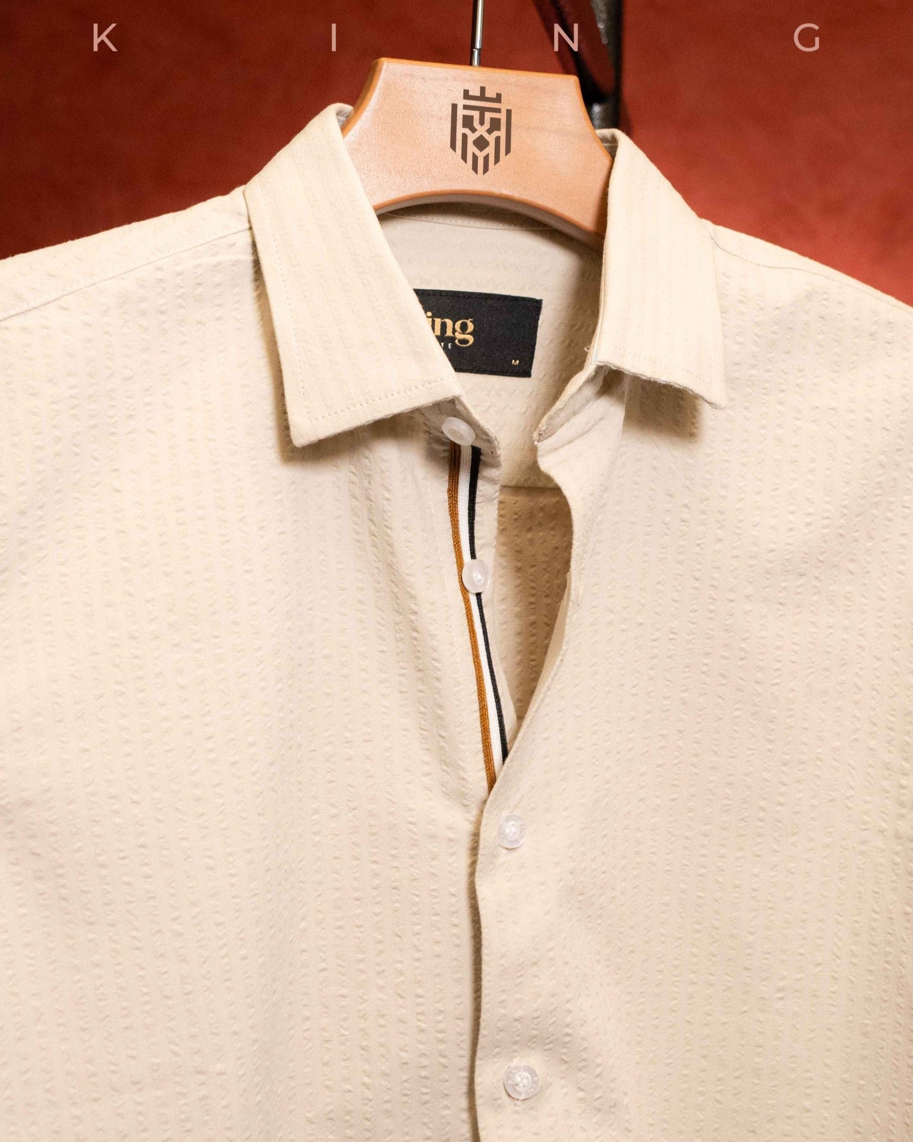 Cream Straight Line Full Sleeve Shirt
