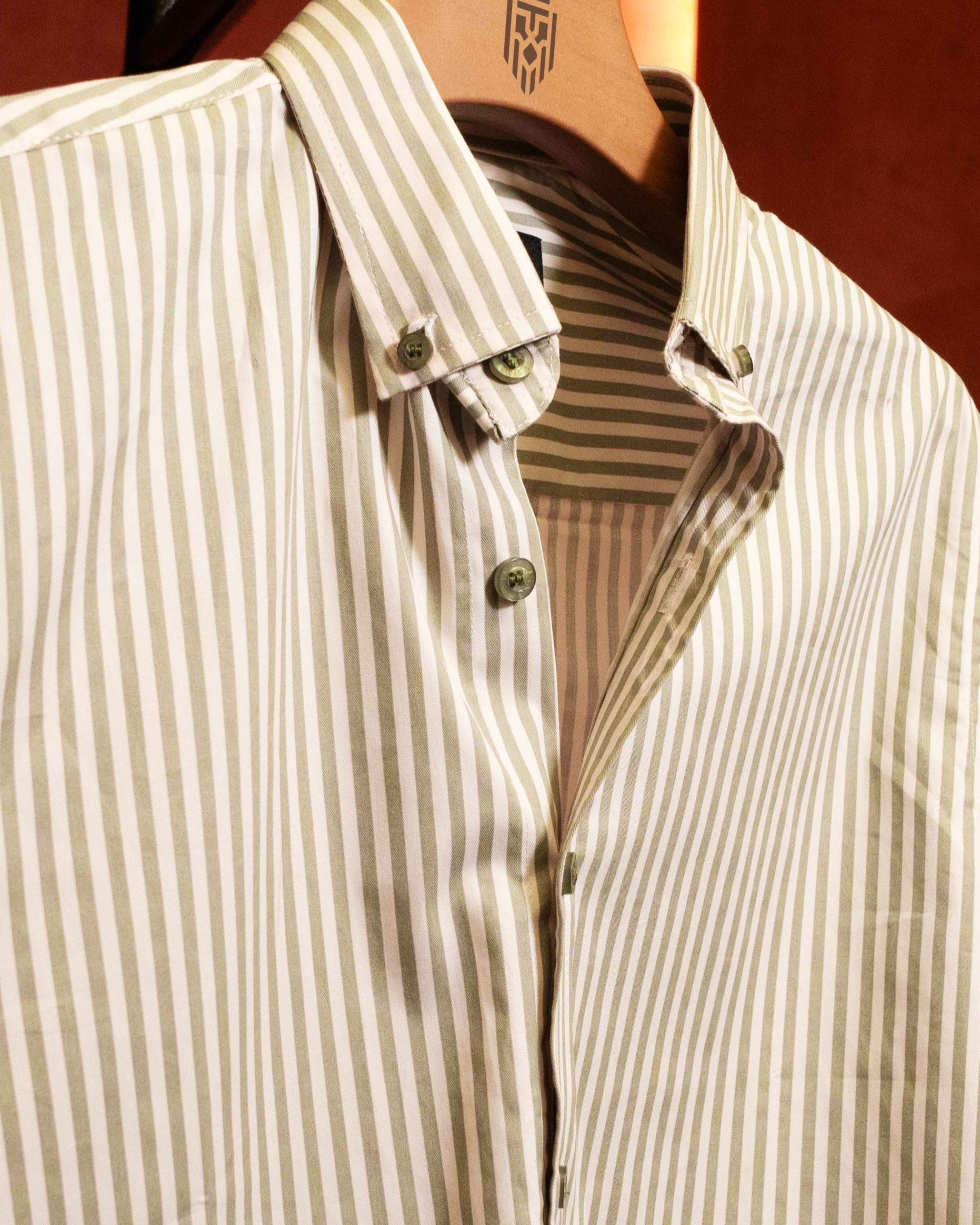 Cream Olive Striped Full Sleeve Shirt